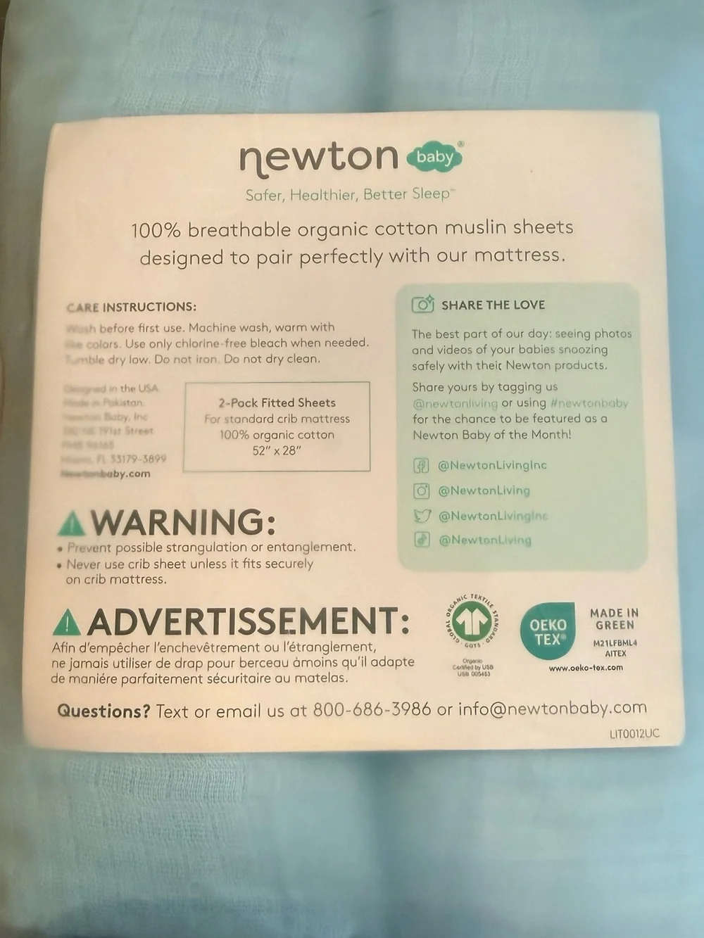 NWT Newton Baby organic fitted crib sheet (2 pack)Sky Blue